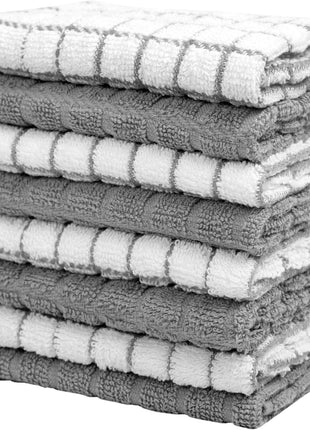 Bumble Dish Cloths (8 Pack)   100% Cotton Dish Rags & Kitchen Washcloths for Washing Dishes | 12 inch x 12 inch | 405 GSM | Gray