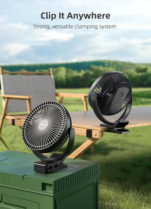 Koonie 8" Clip on Fan, 10000mAh Rechargeable Battery, Strong Airflow | 4 Speeds, Sturdy Clamp, Ideal Portable USB Desk Fan for Office, Golf Cart, Camping, Travel, Tent, Outdoor, Treadmill & Gym
