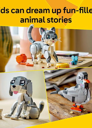 LEGO Creator 3 in 1 Playful Cat Toy - Building Toy with 3 Building Options, Cat, Dog, or Pigeon - Birthday Gift for Kids - Animal Figures for Kids, Girls and Boys, Ages 8+ - 31163