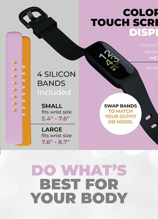 Fitbit Inspire 3 Health & Fitness Tracker Bundle - with Stress Management, Workout Intensity, Sleep Tracking, 24/7 Heart + 2 Silicone Bands, 2 Screen Protectors, Cleaning Cloth & Fast Charger