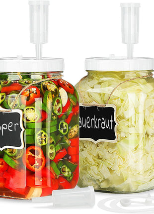 1 Gallon Large Fermentation Jars, 4.3" Wide Mouth Glass Jar, 2 Pack | 100% Airtight Lid, BPA-Free, Dishwasher Saf, Pickle Jar with 2 SCREW Lid, 3 Airlock and 2 Scale Mark for Sourdough Starter