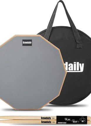 Drum Practice Pad for drumming drum pad and sticks 12 In,Sided With 2 Pairs/4 Maple 5A Drum Sticks & Storage Bag(Gray)