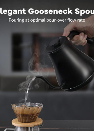 Mecity Electric Kettle Gooseneck Pour Over Kettle ±1°F Temperature Control Quick Heating Water Boiler for Coffee & Tea & Formula Auto Shut Off Tea Kettle 1200 Watt, 0.8L, Matt Black, Barista Edition