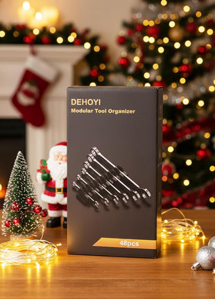 48 pcs MAGNETIC Modular Wrench Organizers for Tool Drawers - Wrench Rack with Metric&SAE Labels, Perfect Tool Storage Holder with Magnet. Gift for father, brother and boyfriend (Black with Magnets)