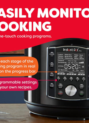 Instant Pot Pro 10-in-1 Pressure Cooker, Slow Cooker, Rice/Grain Cooker, Steamer, Sauté, Sous Vide, Yogurt Maker, Sterilizer, and Warmer, Includes App With Over 800 Recipes, Black, 6 Quart
