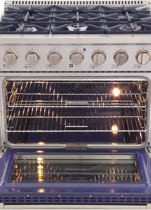 36 in. 5.2 cu. ft. Natural Gas Range with Sealed Burners and Convection Oven in Stainless Steel with Blue Oven Door
