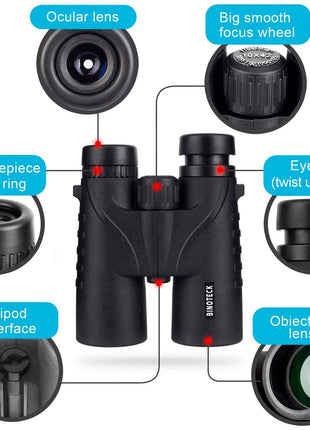 Binoteck 10x42 Binoculars for Adults - Professional HD Roof BAK4 Prism Lens Binoculars for Bird Watching, Hunting, Travel, Sports, Cruise, Concert, with Carrying Bag