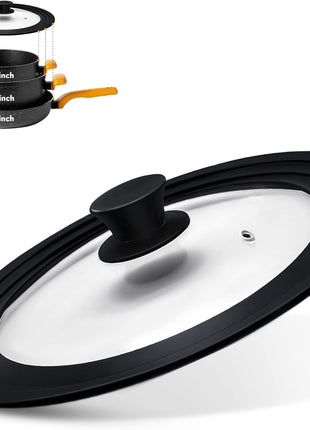 Ydeapi Universal Lid for Pots, Pans and Skillets, Pot Lid With Heat Resistant Silicone Rim and Tempered Glass,Fits 10", 11", 12" Diameter Pots and Pans