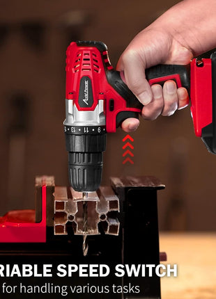 AVID POWER 20V MAX Lithium lon Cordless Drill Set, Power Drill Kit with Battery and Charger, 3/8-Inch Keyless Chuck, Variable Speed, 16 Position and 22pcs Drill Bits (Red)