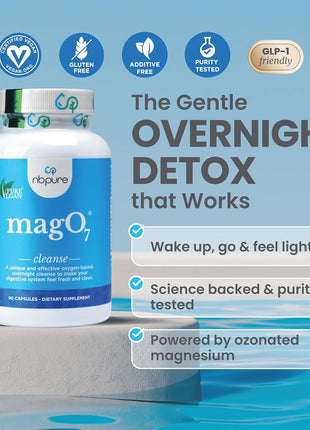 nbpure MagO7   Natural Colon Cleanse & Detox | Occasional Constipation Relief, Stool Softening, & Bloating Support for Men & Women | Ozonated Magnesium Oxide, 90 Capsules