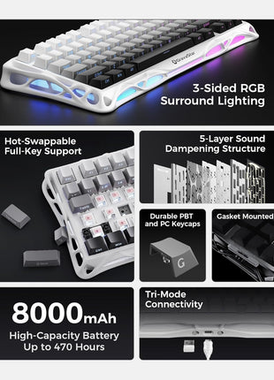 GravaStar Mercury K1 75% Wireless Mechanical Gaming Keyboard, Aluminum Alloy Exoskeleton Design, Gasket Custom Keyboard Hot-Swap Socket, Linear Switches, RGB Backlit