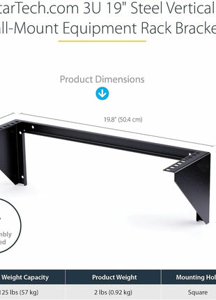 StarTech.com 3U 19 inch Wall Mount Vertical Rack Bracket, Wall Mount Patch Panel Bracket for Data/AV/IT/Computer Equipment, 3U Rack for Cabinet or Server Room, Supports 150lb (68kg) , TAA (RK319WALLV)