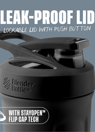 BlenderBottle Sport Flip Stainless Steel Shaker Bottle 24 oz Black