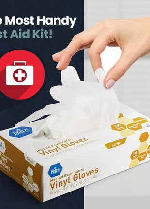 MED PRIDE Medical Vinyl Examination Gloves (Large, 100-Count) Latex & Rubber Free, Ultra-Strong, Clear Disposable Powder-Free Gloves for Healthcare & Food Handling Use