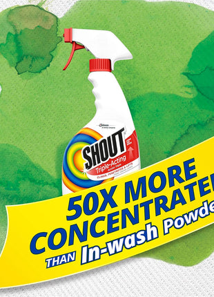 Shout Active Enzyme Laundry Stain Remover Spray, Triple Acting Formula Clings, Penetrates, and Lifts 100+ Types of Everyday Stains   Prewash Spray 22oz