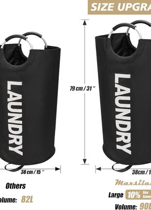 Maxsilan 90L Large Laundry Basket, Freestanding Tall Clothes Hamper, Collapsible Laundry Bag, Black