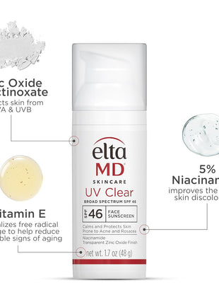 EltaMD UV Clear Face Sunscreen SPF 46, Oil Free for Face with Zinc Oxide, Dermatologist Recommended Sunscreen Lotion, For Acne-Prone Sensitive Skin, 1.7 oz Pump