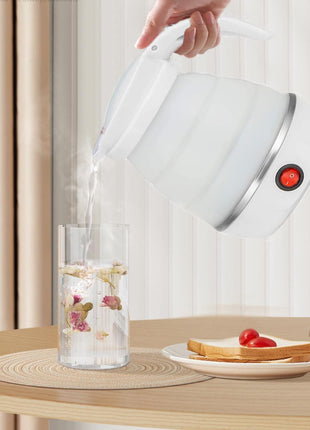 Travel Kettle Small Foldable Portable Kettle,Silicone Collapsible Tea Pot for Camping,Easy for Storage (White1)