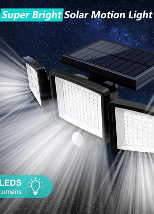Tuffenough Solar Outdoor Lights 2500LM 210 LED Security Lights with Remote Control,3 Heads Motion Sensor Lights, IP65 Waterproof,270° Wide Angle Flood Wall Lights with 3 Modes(2 Packs)