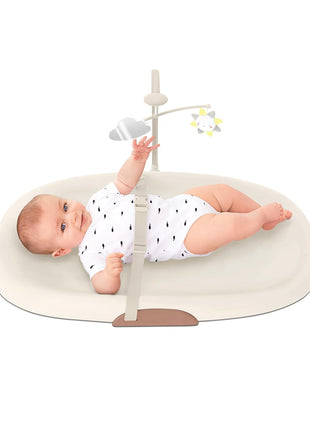 Skip Hop Baby Changing Pad Nursery Style Wipe-Clean Contoured with Cushioned Foam, Non-Skid Base, Built-in Safety Belt & Tuck-Away Toy Bar, Oat