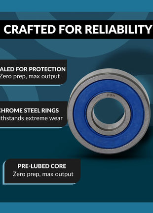 PGN (10 Pack) 608-2RS Bearing - Lubricated Chrome Steel Sealed Ball Bearing - 8x22x7mm Bearings with Rubber Seal & High RPM Support