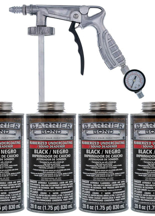 Barrier Bond - Rubberized Undercoating Sound Deadener Kit, 28oz 4-Pack, Black Spray, Vehicle Undercoating, with Spray Gun