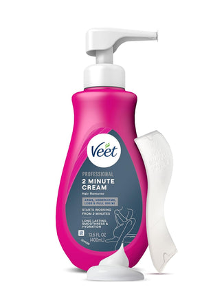 VEET Professional 2 Minute Hair Removal Cream For All Skin Types with Shea Butter | Effective Full Bikini Hair Removal, Pubic Hair Removal Gel | Dermatologically Tested | 13.5 FL OZ Bottle w/Spatula