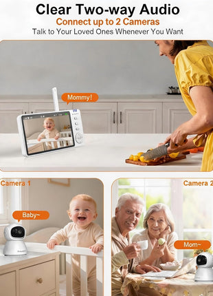 5inch HD Video Baby Monitor with Camera and Audio, No WiFi Hack-Proof Security, Remote Pan-Tilt-Zoom, 100-Hour Battery Life in VOX Mode, 1000ft Range, Night Vision, Temperature & Cry Alerts