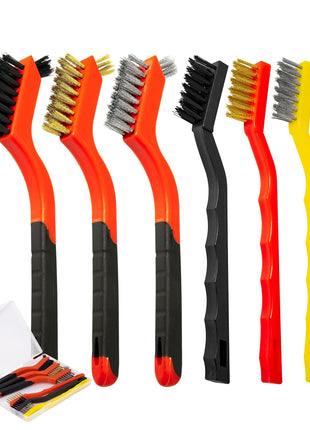 6Pcs Wire Brush Set, Stainless Steel/ Brass/ Nylon Bristle Brushes for Cleaning Rust, Scratch Wire Brushes for Cleaning Welding Slag, Paint and Dirt Removal