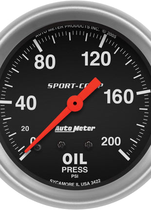 Auto Meter 3422 Sport-Comp Mechanical Oil Pressure Gauge,2.625 in.