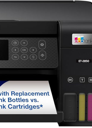 Epson EcoTank ET-2850 Wireless Color All-in-One Cartridge-Free Supertank Printer with Scan, Copy and Auto 2-Sided Printing - Black, Medium