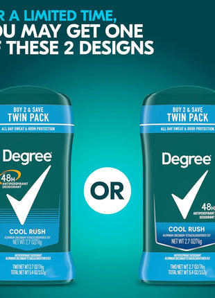Degree Men Original Antiperspirant Deodorant Cool Rush Twin Pack 48-Hour Sweat & Odor Protection Antiperspirant For Men 2.7 oz
