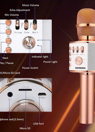 BONAOK Wireless Bluetooth Karaoke Microphone,3-in-1 Portable Handheld Karaoke Mic Speaker Machine Home Party Birthday for All Smartphones PC(Q37 Rose Gold)