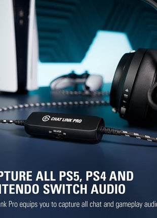 Elgato Chat Link Pro Audio Adapter for PS5, PS4, Switch | Captures voice chat and gameplay sound, Extra-long braided cable, Gold-plated connectors, Line isolator eliminates hum