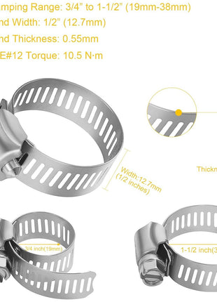 WINL Stainless Steel Hose Clamps - 16 Pack Worm Gear Drive Hose Clamps SAE 16 Clamping Range 3/4 Inch to 1-1/2 Inch (19mm-38mm) for Automotive Plumbing, 3/4'', 1'', 1 1/4'' Clamps