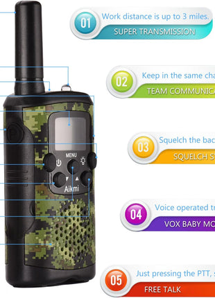 Aikmi Walkie Talkies for Kids Toys and Paracord Bracelets, Gift Boys Girl | 22CH 3-Mile Range 2-Way Radio w/Flashlight, Ideal Camp Gear & Pretend Toys, Fun Birthday & Christmas Gift for Kids Aged 3+