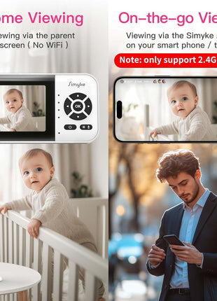 Simyke Smart Video Baby Monitor with Camera and Audio,Dual Mode,WiFi On/Off Switch,2.8inch Display,App,1080p Camera,1500ft Long Range,Night Vision,2-Way Talk,AI Baby Growth Album Function