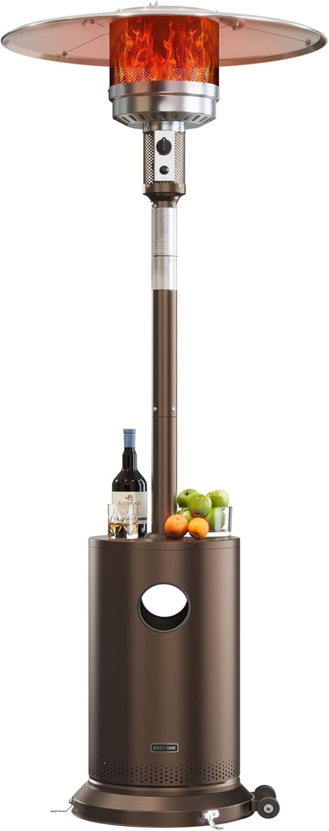 EAST OAK 50,000 BTU Patio Heater for Outdoor Use With Round Table Design, Double-Layer Stainless Steel Burner and Wheels, Outdoor Patio Heater for Home and Commercial, Bronze, 31.9 inch x 31.9 inch x 86.6 inch