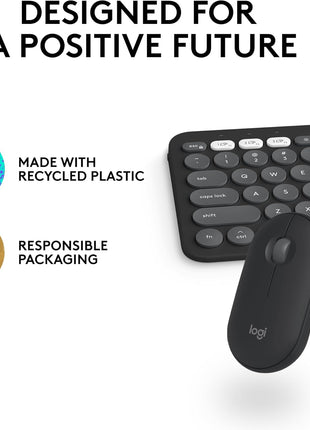 Logitech Pebble 2 Combo for Mac, Wireless Keyboard and Mouse, Slim, Quiet and Portable, Customizable, Bluetooth Mouse and Keyboard, Easy-Switch, for macOS, iPadOS - Tonal Graphite