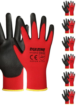Safety Work Gloves PU Coated-12 Pairs,Red Seamless Knit Glove with Polyurethane Coated Smooth Grip on Palm & Fingers, for Men and Women, Ideal for General Duty Work (Large)