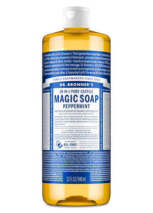 Dr. Bronner's Peppermint Pure-Castile Liquid Soap, Hand Soap, 32 oz | 18-in-1 Uses: Body Wash & Hand Soap for Men and Women, Shampoo, Face, Laundry, Floors, Cars, Pets - Fair Trade & Organic Oils
