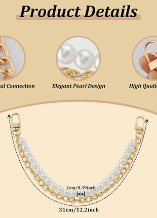 RAPUDA 2Pcs Pearl Purse Chain,Bag Purse Charms Chain for Handbags,Metal Purse Strap Extender Replacement for Handbags Crossbody Shoulder Bag,Purse Accessories Charms(12.2 inch Gold)