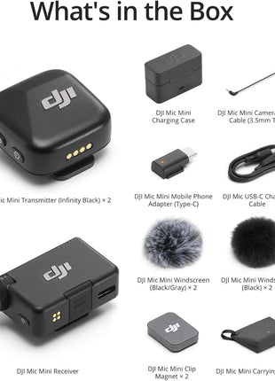 DJI Mic Mini (2 TX + 1 RX + Charging Case), Wireless Lavalier Microphone for iPhone/Camera/Android, Ultralight, Detail-Rich Audio, 48h Use, Noise Cancelling, Automatic Limiting, Vlog, Streaming