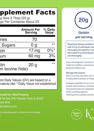 Vital Proteins Beef Gelatin Powder - Grass-Fed 16.4 oz | Grass-Fed Beef Gelatin, Supports Culinary & Baking Applications, Unflavored, 23 Servings