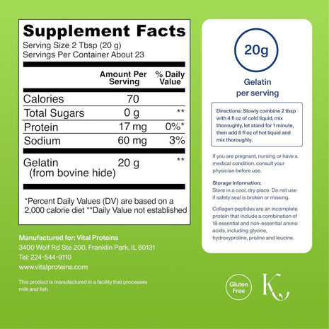 Vital Proteins Beef Gelatin Powder - Grass-Fed 16.4 oz | Grass-Fed Beef Gelatin, Supports Culinary & Baking Applications, Unflavored, 23 Servings