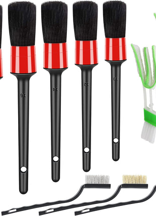 10pcs Auto Car Detailing Brush Set Car Interior Cleaning Kit Includes 5 Boar Hair Detail Brush,3 Wire Brush, 2 Air Vent Brush for Cleaning Car Interior Exterior, Dashboard Engines Leather Wheel