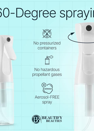 BeautifyBeauties Continuous Spray Bottle for Hair, 10.1 oz Mister Spray | Perfect for barbers, salons, household cleaning, watering plants, pet care, ironing & essential oil scents