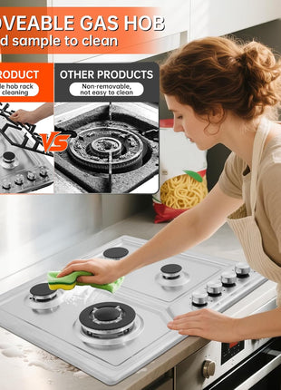 22′′x20′′ Built in Gas Cooktop 4 Burners Stainless Steel Stove with NG/LPG Conversion Kit Thermocouple Protection and Easy to Clean (20Wx22L)