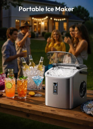 EUHOMY Ice Maker Countertop, 9 Cubes Ready in 6 Mins, 26lbs/24H, Self-Cleaning, Portable Ice Maker Machine with Carry Handle, Basket and Scoop, 2 Sizes of Bullet Ice for Home, Kitchen, Office