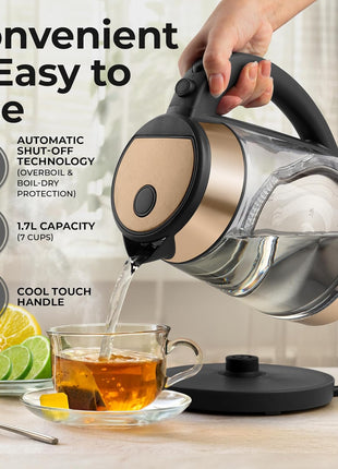 Zulay Kitchen Fast-Boiling Electric Kettle - 1.7L Hot Water Kettle 1500W With Auto Shut-Off - Water Boiler For Coffee & Tea - Boil-Dry Protection, Cool-Touch Handle, 360° Base - Black